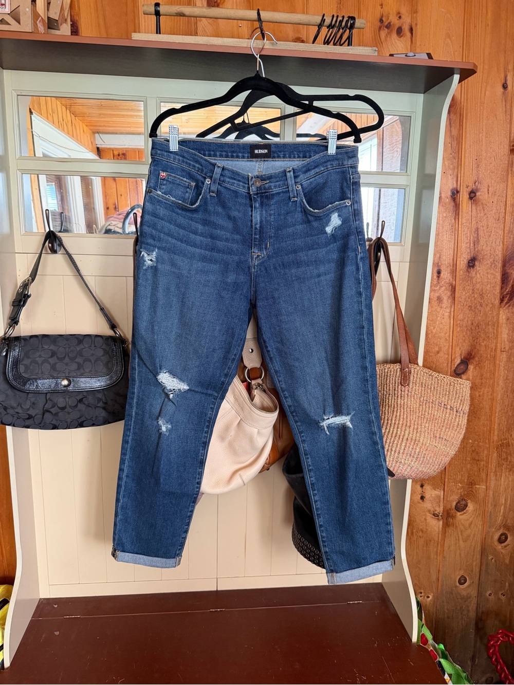 Hudson Jeans Dark Blue Distressed Natalie Midrise Slim Boyfriend Crop